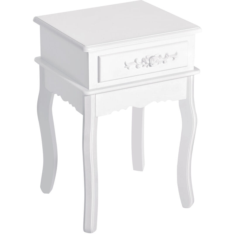 

Mesita de Noche con 1 Cajón Mesa Auxiliar de Madera para Dormitorio Salón Estilo Moderno 40x35x60 cm - Blanco