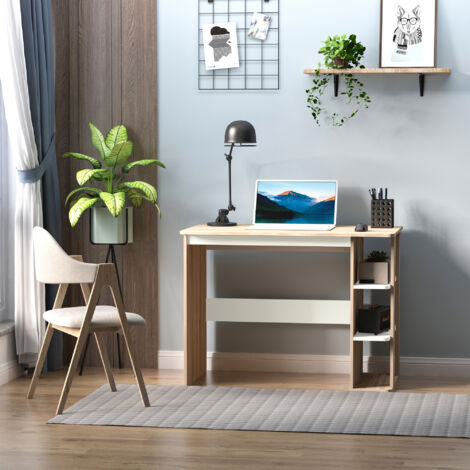 HOMCOM Mesa de Escritorio 2 en 1 con Estante de 3 Niveles Gran Superficie Espacio Almacenaje Amplio Mesa de Oficina Dormitorio Estudio 100x55x74 cm Madera