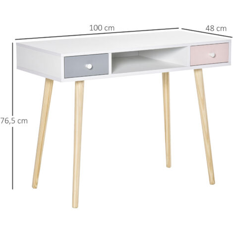 HOMCOM Mesa de Escritorio Infantil Mesa Consola con 1 Compartimento Abierto y 2 Cajones Estilo Nórdico para Estudio Entrada Dormitorio 100x48x76,5 cm Multicolor