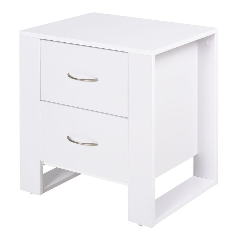 

Mesita de Noche Mesa Lateral para Sofá con 2 Cajones y Patas Elevadas para Dormitorio Sala de Estar Estilo Moderno 48x39x54 cm - Blanco