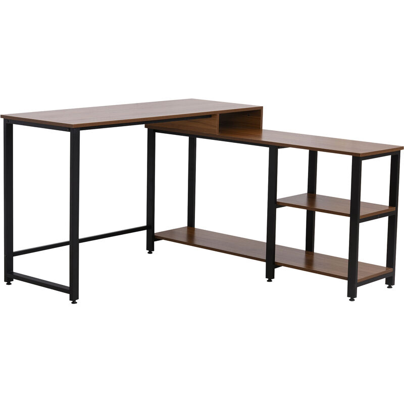 

Mesa de Ordenador en Forma de L de Esquina con Estantes Metálico 130x130x78 cm Nogal - nogal