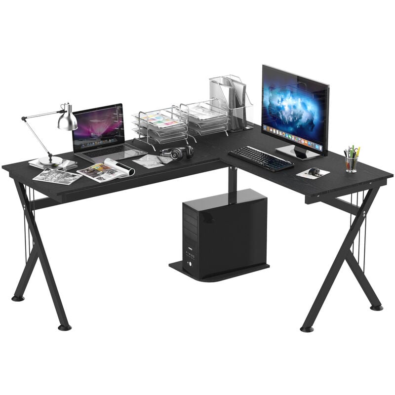 

Mesa de Ordenador PC Madera Mesa Esquinera de Forma L Mesa Oficina Hogar - Negro