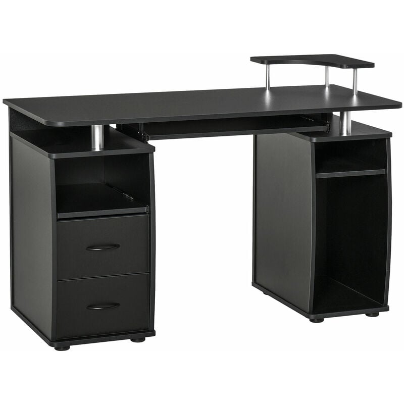 

Mesa de Ordenador PC 120 cm Mesa Escritorio de Oficina con Múltiples Estantes 2 Cajones Bandeja de Teclado y Soportes para Monitor CPU 120x55x85 cm