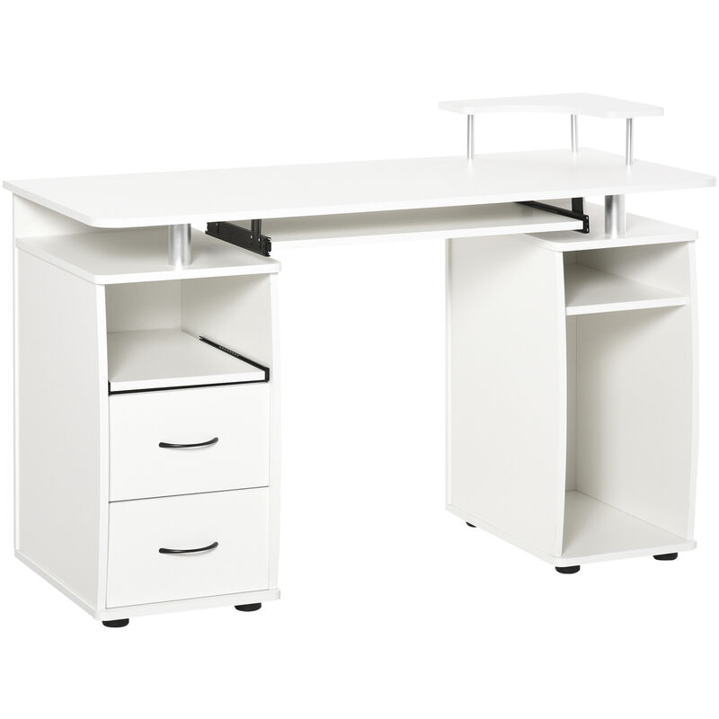 

Mesa de Ordenador PC 120 cm Mesa Escritorio de Oficina con Múltiples Estantes 2 Cajones Bandeja de Teclado y Soportes para Monitor CPU 120x55x85 cm