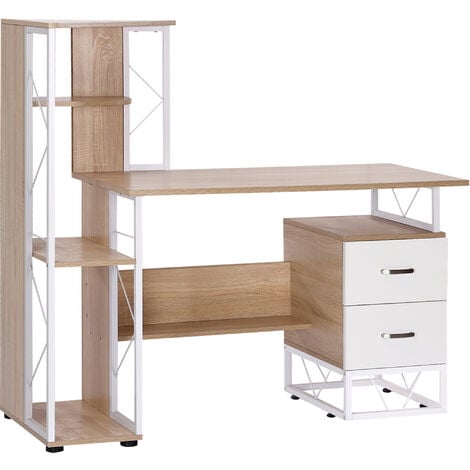 HOMCOM Mesa de Ordenador PC Oficina Despacho Escritorio Escuela 133x55x123cm Estanteria