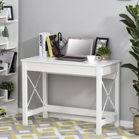 HOMCOM Mesa Escritorio Estilo Moderno Escritorio Fácil de Montar Mesa de Ordenador para Oficina Dormitorio Estudio 105x50x76 cm Blanco