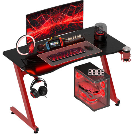 main image of "HOMCOM Mesa Gaming para Ordenador con Portavasos Gancho Auriculares 120x65x74,5 cm Rojo - Rojo"