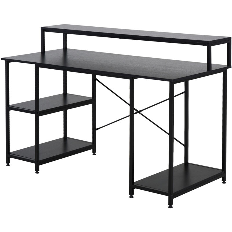

Mesa para Computadora con Estantes Pies Ajustables Marco Metal 140x60x93 cm - negro