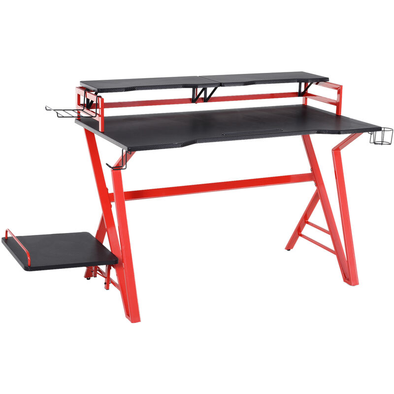 

Mesa Gaming Ergonómica 120 cm Escritorio para Computadora PC con Estantes de Monitor y Ganchos para Auriculares Fibra de Carbono 168x66x92,5 cm