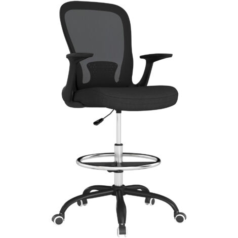 HOMCOM Mesh Draughtsman Chair, Ergonomic Drafting Chair, Black