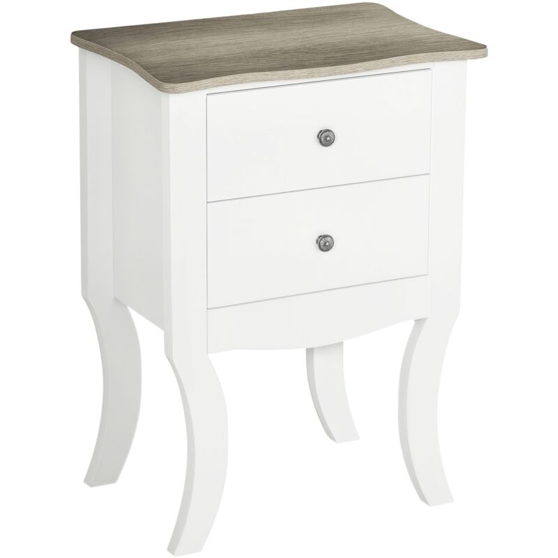 

Homcom - Mesilla de Noche con 2 Cajones Almacenaje para Dormitorio Salón 46,5x32x64,5 cm - Blanco
