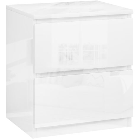 HOMCOM mesita de noche moderna mesilla de noche con 2 cajones mesa de noche para dormitorio salón 40x34x45 cm blanco brillo