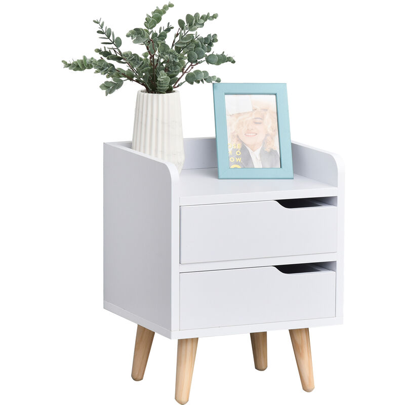 

Mesita de Noche Multiusos con 2 Cajones Espaciosos Patas Elevadas 33x28x42 cm - Blanco