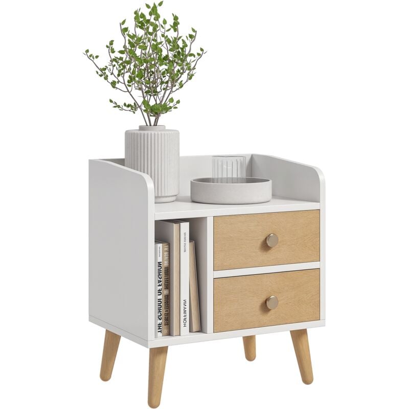 

Mesita de Noche Nórdica con 2 Cajones y 1 Estante 43x30x49 cm Blanco - Blanco - Homcom