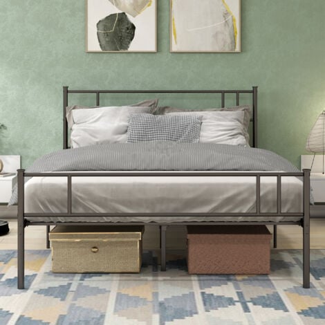 HOMCOM Metal Bed Frame w/ Headboard and Footboard, Underbed Storage Space Double