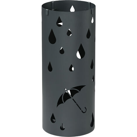 HOMCOM Metal Umbrella Stand, Hollowed Umbrella Basket with 4 Hooks and Drip Tray