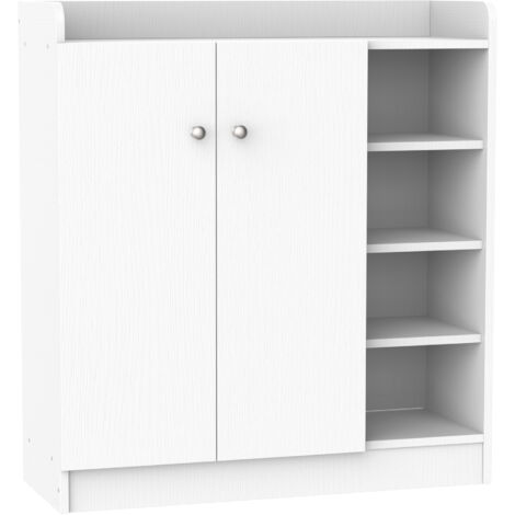 Homcom – Meuble à chaussures blanc 83x30x90cm – 4 étagères ouvertes et 4 fermées – Rangement pour 12 paires – Montage facile