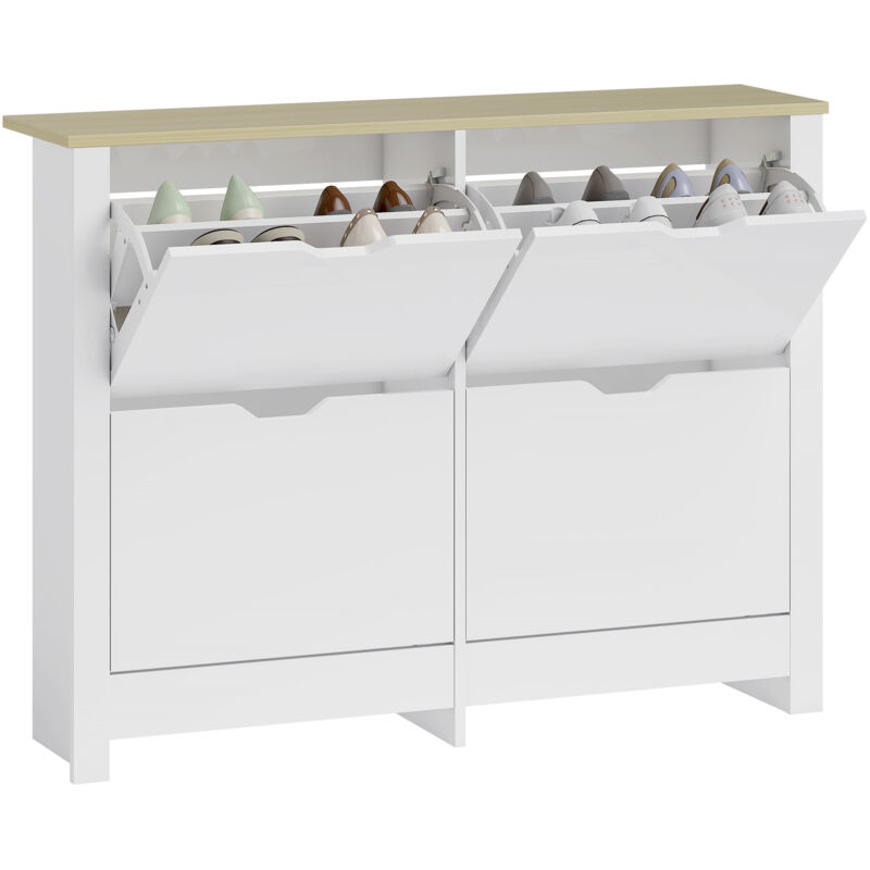 HOMCOM - meuble à chaussures - Bois - 105x26x80cm - Blanc, Bois naturel