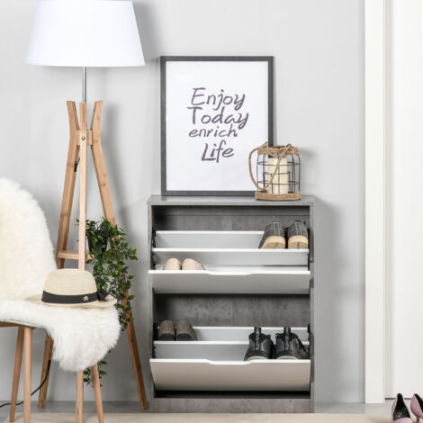 HOMCOM Meuble à chaussures meuble d'entrée placard de rangement. 2 portes abattantes. 62.5 x 26 x 81 cm. gris et blanc