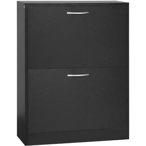 Homcom – Meuble à chaussures double compartiment à bascule 60L x 24l x 80H cm – Panneaux de particules noir – Charge max 30 Kg
