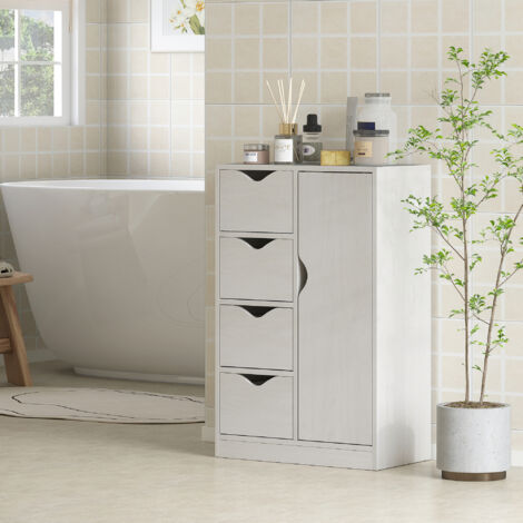 HOMCOM Meuble de rangement buffet commode moderne 1 placard et 4 tiroirs - en bois - pour salon. cuisine. entrée. salle à manger - blanc