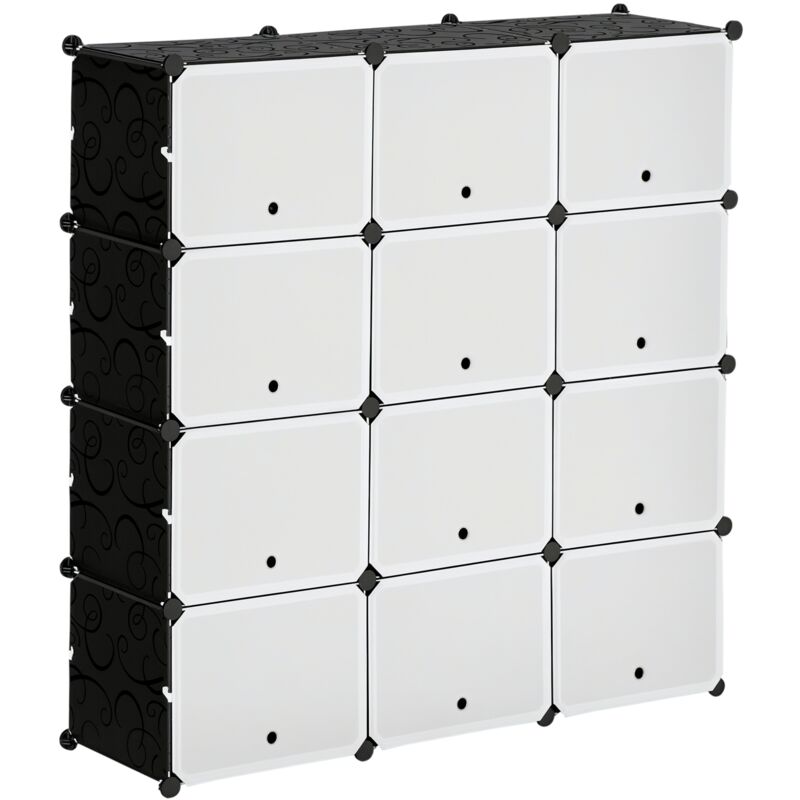 HOMCOM Meuble de rangement Meuble à chaussures modulable 12 casiers avec portes et étagères - dim. 125L x 32l x 125H cm - noir-Noir