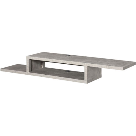 HOMCOM Meuble TV mural flottant suspendu support TV - étagère murale flottante - niche. passe-fils - gris