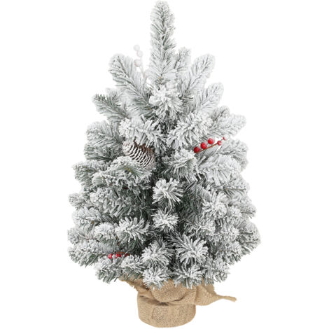 HOMCOM Mini Albero di Natale Alto 60 cm con 72 Rami Innevati, Pigne e Bacche