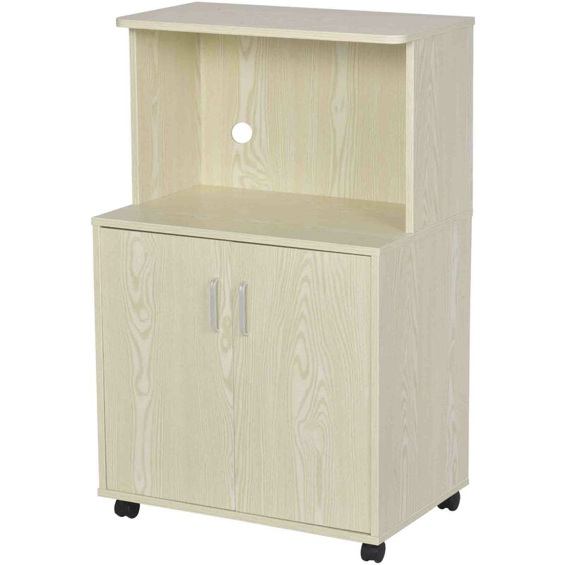 Mini Moving Kitchen Storage Cabinet w/ Cupboard Shelf Locking Wheels Oak - Homcom