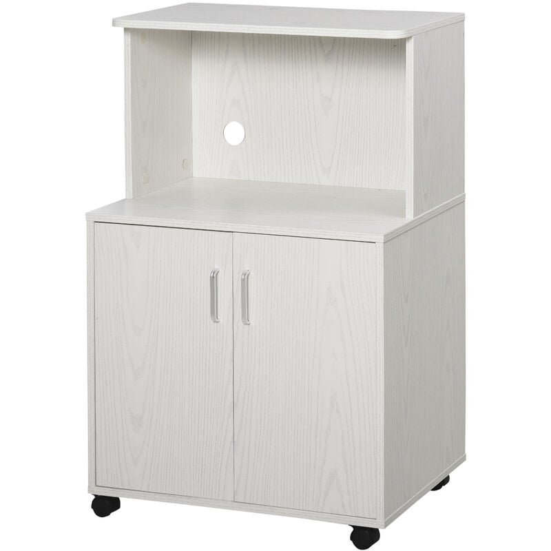 Mini Moving Kitchen Storage Cabinet w/ Cupboard Shelf Locking Wheels White - Homcom