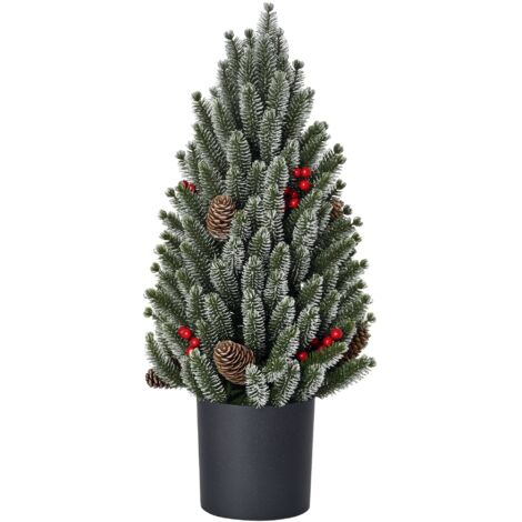 HOMCOM Mini Sapin de Noël avec Cônes, Baies Rouges et Cache-Pot, 50 cm, Multicolore