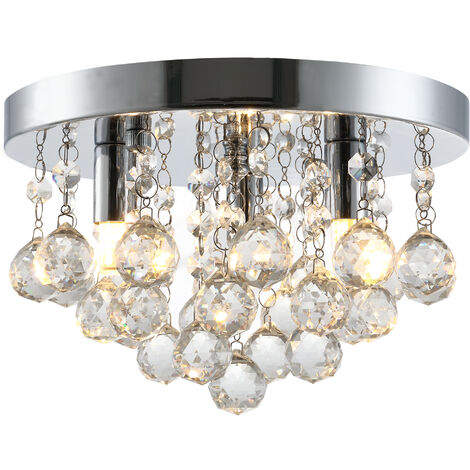HOMCOM Mini Style Modern Crystal Ceiling Lamp Chandelier for Study Foyer Silver