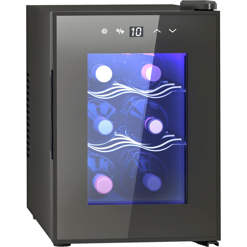 HOMCOM Mini Beer and Wine Fridge, 6 Bottle, with Glass Door, Touch Screen, Black
