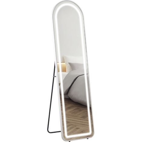 Homcom – Miroir sur pied lumineux LED tactile 40L x 150H cm – Métal noir, verre trempé – 3 températures de couleur ajustables