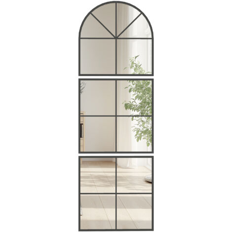 Homcom – Miroir triptyque mural 60x180 cm en métal noir – Design verrière avec installation facile – Miroir en arc pour salon et couloir