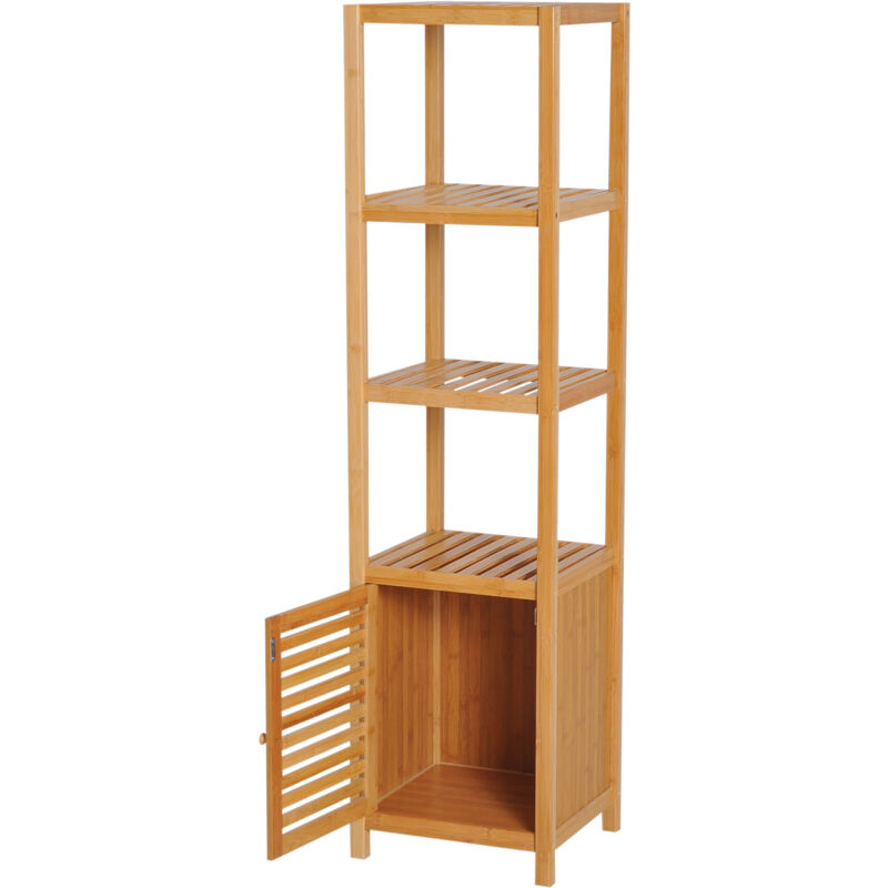Mobile a Colonna per Bagno in Bambù con 4 Ripiani e un Armadietto 36x33x140cm - Homcom