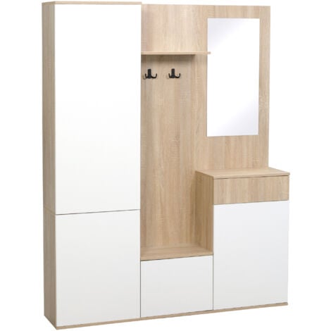 HOMCOM Set 3 Pezzi Scarpiera Appendiabiti Specchio per Ingresso o Camera da  Letto, in Legno, 80x27x46.5cm, Bianco Letto