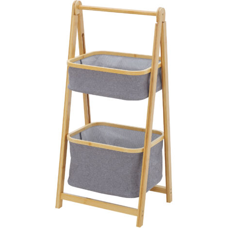 HOMCOM Mobile Bagno Pieghevole in Bamb� con 2 Cassetti in Tessuto Poliestere Grigio, 45x35x98cm