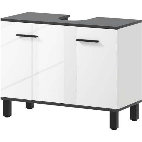 HOMCOM Mobile Bagno Sottolavabo a 2 Ante con Ripiano Regolabile Bianco Lucido