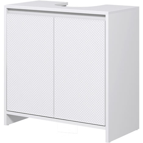 HOMCOM Mobile Bagno Sottolavabo con 2 Ante Decorate e Intaglio a U Bianco
