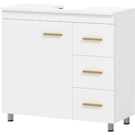 HOMCOM Mobile Bagno Sottolavabo con Armadietto, 3 Cassetti e Soft Close, Bianco