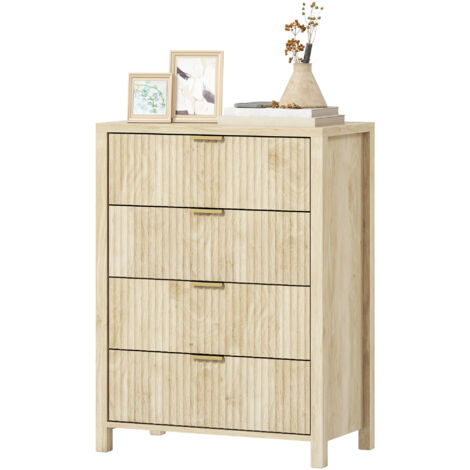 HOMCOM Mobile Cassettiera 4 Cassetti Scanalati Maniglie Dorate 70x38x93cm Legno
