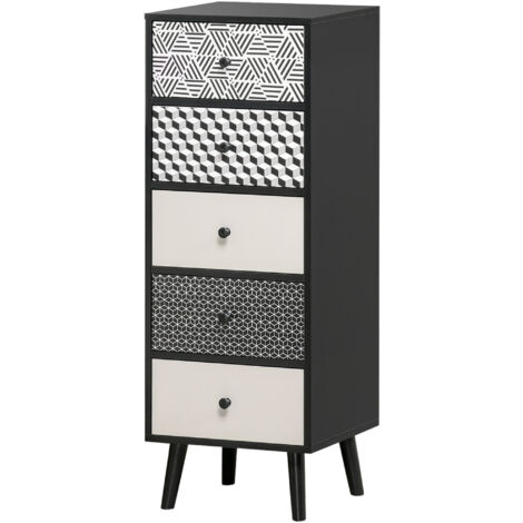 HOMCOM Mobile Cassettiera Moderno 5 Cassetti Arredamento Casa Nero e Grigio
