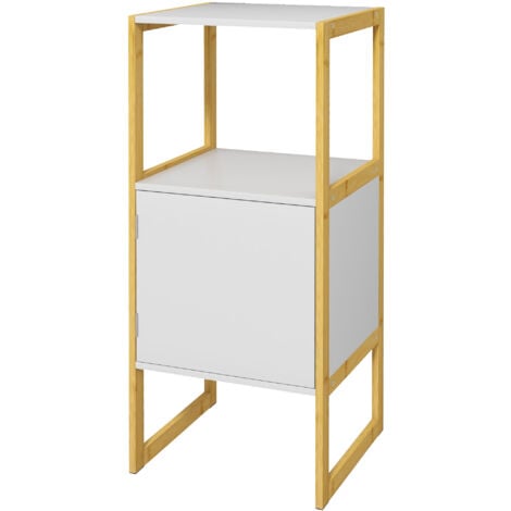 HOMCOM Mobile Colonna Bagno con Ripiano Aperto e Anta a Pressione Bianco