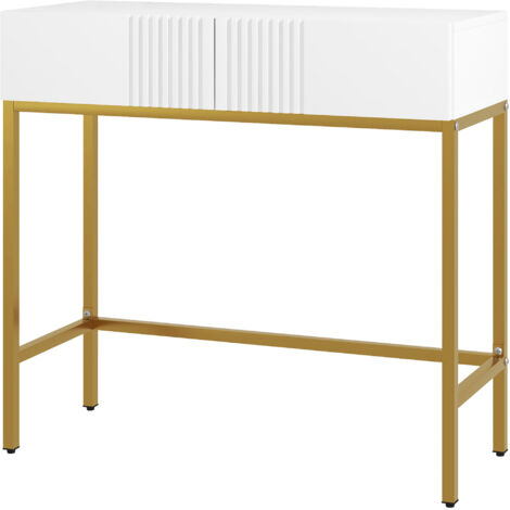 HOMCOM Mobile Consolle con 2 Cassetti e Gambe Dorate 80x31.5x75cm Bianco