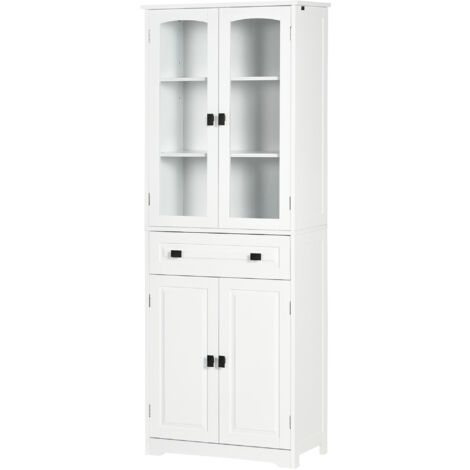 HOMCOM Mobile Cucina 2 Armadietti, Cassetto e Ante a Vetri 60x30x160cm Bianco