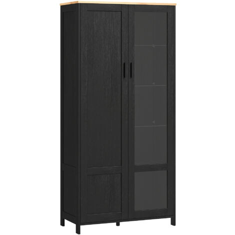 HOMCOM Mobile Cucina a 9 Ripiani Regolabili e Ante in Vetro color Legno e Nero