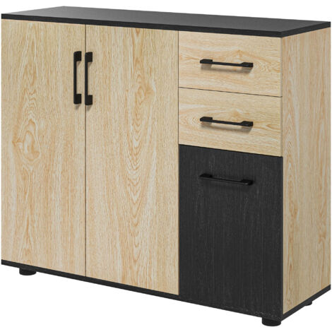 HOMCOM Mobile Cucina con 2 Armadietti e 2 Cassetti 90x30x75.5cm Noce e Nero