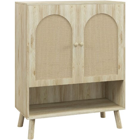 HOMCOM Mobile da Ingresso Stile Boho in Legno con Ante in Rattan Rovere