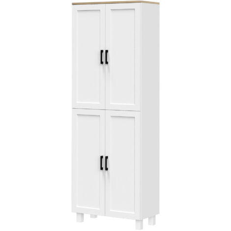 HOMCOM Mobile Dispensa Alto con 5 Ripiani Regolabili Bianco e color Legno